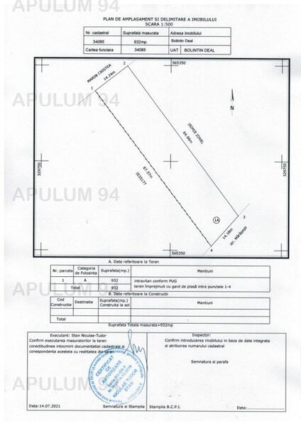 Teren de vanzare in Bolintin Deal - A1